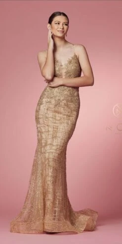 Nox Anabel R282-1 Mermaid Long Dress Corset Open-Back(Gold Mermaid Long Prom Dress Corset Open Back) -Discount Dress Shops R282 GOLD 19