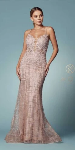Nox Anabel R282-1 Mermaid Long Dress Corset Open-Back(Gold Mermaid Long Prom Dress Corset Open Back) -Discount Dress Shops R282 ROSEGOLD 10