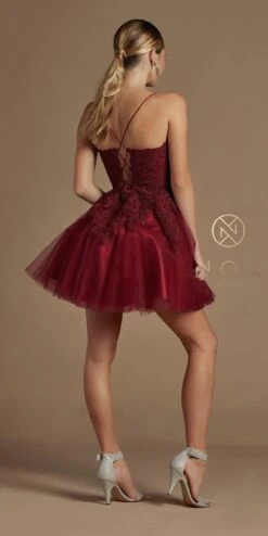 Nox Anabel R707 Sweetheart Baby Doll A-Line Dress Lace Applique Bodice(Short Sweetheart Baby Doll A Line Dress Lace Applique Bodice) -Discount Dress Shops R707 BURGUNDY 49