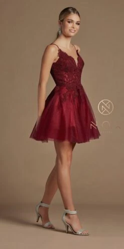 Nox Anabel R707 Sweetheart Baby Doll A-Line Dress Lace Applique Bodice(Short Sweetheart Baby Doll A Line Dress Lace Applique Bodice) -Discount Dress Shops R707 BURGUNDY 59
