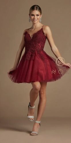 Nox Anabel R707 Sweetheart Baby Doll A-Line Dress Lace Applique Bodice(Short Sweetheart Baby Doll A Line Dress Lace Applique Bodice) -Discount Dress Shops R707 BURGUNDY 83
