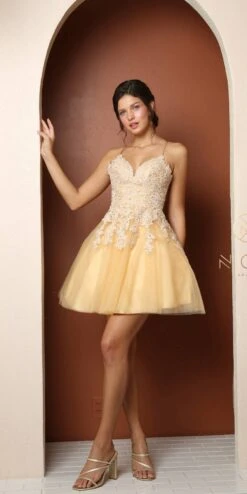 Nox Anabel R707 Sweetheart Baby Doll A-Line Dress Lace Applique Bodice(Short Sweetheart Baby Doll A Line Dress Lace Applique Bodice)