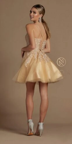 Nox Anabel R707 Sweetheart Baby Doll A-Line Dress Lace Applique Bodice(Short Sweetheart Baby Doll A Line Dress Lace Applique Bodice) -Discount Dress Shops R707 GOLD 34