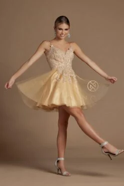 Nox Anabel R707 Sweetheart Baby Doll A-Line Dress Lace Applique Bodice(Short Sweetheart Baby Doll A Line Dress Lace Applique Bodice) -Discount Dress Shops R707 GOLD 60