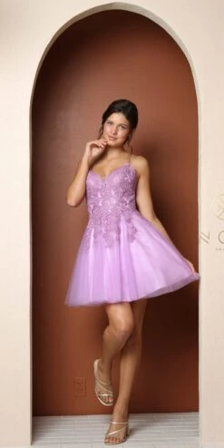 Nox Anabel R707 Sweetheart Baby Doll A-Line Dress Lace Applique Bodice(Short Sweetheart Baby Doll A Line Dress Lace Applique Bodice) -Discount Dress Shops R707 ORCHID 2