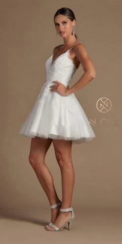 Nox Anabel R707 Sweetheart Baby Doll A-Line Dress Lace Applique Bodice(Short Sweetheart Baby Doll A Line Dress Lace Applique Bodice) -Discount Dress Shops R707 WHITE 24