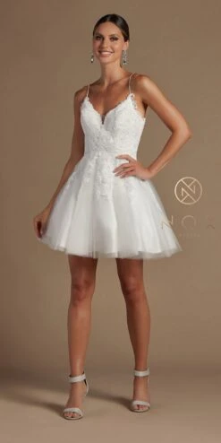 Nox Anabel R707 Sweetheart Baby Doll A-Line Dress Lace Applique Bodice(Short Sweetheart Baby Doll A Line Dress Lace Applique Bodice) -Discount Dress Shops R707 WHITE 7