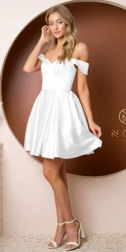 Nox Anabel R773 A-Line Off Shoulder Satin Short Dress With Pocket(Nox Anabel R773 A Line Off Shoulder Satin Short Dress With Pocket) 28 Nox Anabel R773 A-Line Off Shoulder Satin Short Dress With Pocket(Nox Anabel R773 A Line Off Shoulder Satin Short Dress With Pocket) -Discount Dress Shops R773 WHITE 3