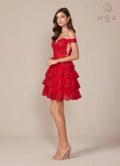 Nox Anabel R877 Dress Short A-Line Off The Shoulder Tiered Skirt(Nox Anabel R877 Dress Short A Line Off The Shoulder Tiered Skirt) 17 Nox Anabel R877 Dress Short A-Line Off The Shoulder Tiered Skirt(Nox Anabel R877 Dress Short A Line Off The Shoulder Tiered Skirt) -Discount Dress Shops R877 nox anabel red side2
