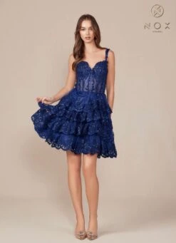 Nox Anabel R880 Dress Short A-Line Tiered Embroidered Skirt(Nox Anabel R880 Dress Short A Line Tiered Embroidered Skirt) 12 Nox Anabel R880 Dress Short A-Line Tiered Embroidered Skirt(Nox Anabel R880 Dress Short A Line Tiered Embroidered Skirt) -Discount Dress Shops R880 nox anabel navy