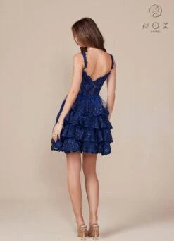 Nox Anabel R880 Dress Short A-Line Tiered Embroidered Skirt(Nox Anabel R880 Dress Short A Line Tiered Embroidered Skirt) 13 Nox Anabel R880 Dress Short A-Line Tiered Embroidered Skirt(Nox Anabel R880 Dress Short A Line Tiered Embroidered Skirt) -Discount Dress Shops R880 nox anabel navy back