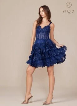 Nox Anabel R880 Dress Short A-Line Tiered Embroidered Skirt(Nox Anabel R880 Dress Short A Line Tiered Embroidered Skirt) 14 Nox Anabel R880 Dress Short A-Line Tiered Embroidered Skirt(Nox Anabel R880 Dress Short A Line Tiered Embroidered Skirt) -Discount Dress Shops R880 nox anabel navy side