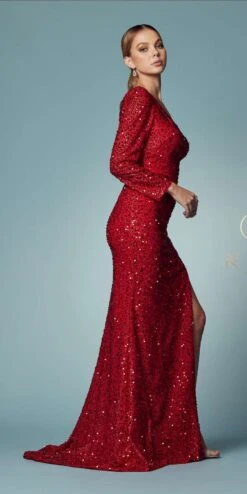 Nox Anabel S1013 One Sleeve Shoulder Strap Sequins/Beading Fitted Gown(One Sleeve Shoulder Strap Sequins Beading Fitted Gown By Nox Anabel S1013) -Discount Dress Shops S1013 RED 50