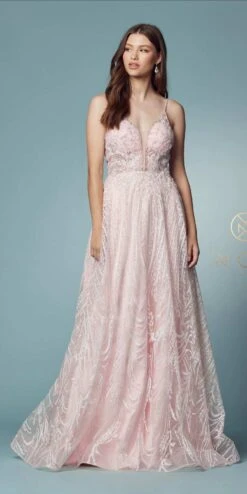 Nox Anabel T1009 Plunging V-Neckline Formal A-Line Gown(Plunging V Neckline Formal A Line Gown By Nox Anabel T1009)