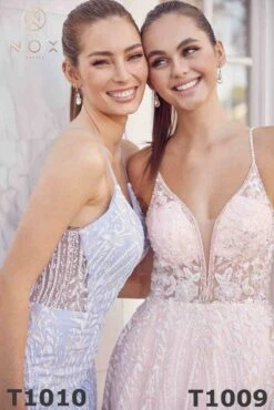 Nox Anabel T1009 Plunging V-Neckline Formal A-Line Gown(Plunging V Neckline Formal A Line Gown By Nox Anabel T1009) -Discount Dress Shops T1010 PERIWINKLE T1009PINK 37