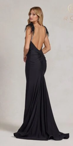 Nox Anabel T1138 Feather Shoulder Long Mermaid Gown(Nox Anabel T1138 Feather Shoulder Long Mermaid Gown) -Discount Dress Shops T1138 BLACK 3