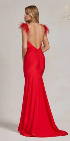 Nox Anabel T1138 Feather Shoulder Long Mermaid Gown(Nox Anabel T1138 Feather Shoulder Long Mermaid Gown) -Discount Dress Shops T1138 RED 3