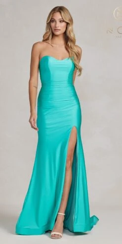 Nox Anabel T1139 Floor Length Fitted Satin Strapless Sweetheart Dress(Nox Anabel T1139 Floor Length Fitted Satin Strapless Sweetheart Dress) -Discount Dress Shops T1139 ATLANTICBLUE 2