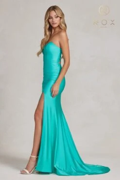 Nox Anabel T1139 Floor Length Fitted Satin Strapless Sweetheart Dress(Nox Anabel T1139 Floor Length Fitted Satin Strapless Sweetheart Dress) -Discount Dress Shops T1139 ATLANTICBLUE 3