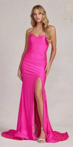 Nox Anabel T1139 Floor Length Fitted Satin Strapless Sweetheart Dress(Nox Anabel T1139 Floor Length Fitted Satin Strapless Sweetheart Dress) -Discount Dress Shops T1139 FUCHSIA 1