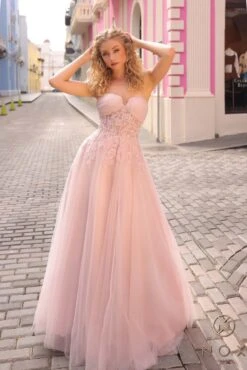 Nox Anabel T1326 Long Strapless Bonded Bodice Glitter Tulle A-Line Gown(Nox Anabel T1326 Long Strapless Bonded Bodice Glitter Tulle A Line Gown) -Discount Dress Shops T1326MAUVE 6