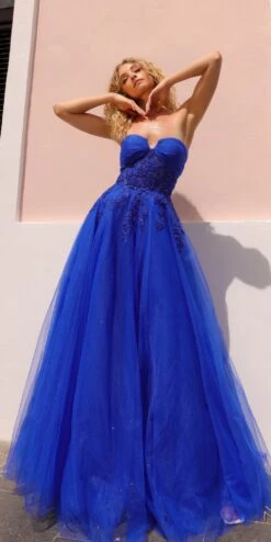 Nox Anabel T1326 Long Strapless Bonded Bodice Glitter Tulle A-Line Gown(Nox Anabel T1326 Long Strapless Bonded Bodice Glitter Tulle A Line Gown) -Discount Dress Shops T1326ROYALBLUE 1