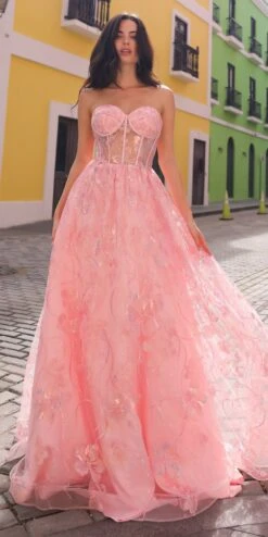 Nox Anabel T1332 Bell Of The Ball Strapless A-Line Sequin Floral Dress(Nox Anabel T1332 Bell Of The Ball Strapless A Line Sequin Floral Dress)