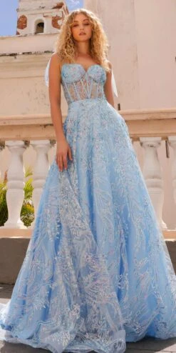 Nox Anabel T1336 Long A-Line Glitter Sequin Applique Corset Ball Gown(Nox Anabel T1336 Long A Line Glitter Sequin Applique Corset Ball Gown) -Discount Dress Shops T1336AQUABLUE 2