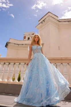 Nox Anabel T1336 Long A-Line Glitter Sequin Applique Corset Ball Gown(Nox Anabel T1336 Long A Line Glitter Sequin Applique Corset Ball Gown) -Discount Dress Shops T1336AQUABLUE 3