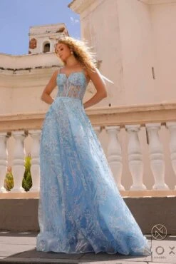 Nox Anabel T1336 Long A-Line Glitter Sequin Applique Corset Ball Gown(Nox Anabel T1336 Long A Line Glitter Sequin Applique Corset Ball Gown) -Discount Dress Shops T1336AQUABLUE 6