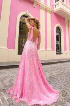 Nox Anabel T1336 Long A-Line Glitter Sequin Applique Corset Ball Gown(Nox Anabel T1336 Long A Line Glitter Sequin Applique Corset Ball Gown) -Discount Dress Shops T1336HOTPINK 6