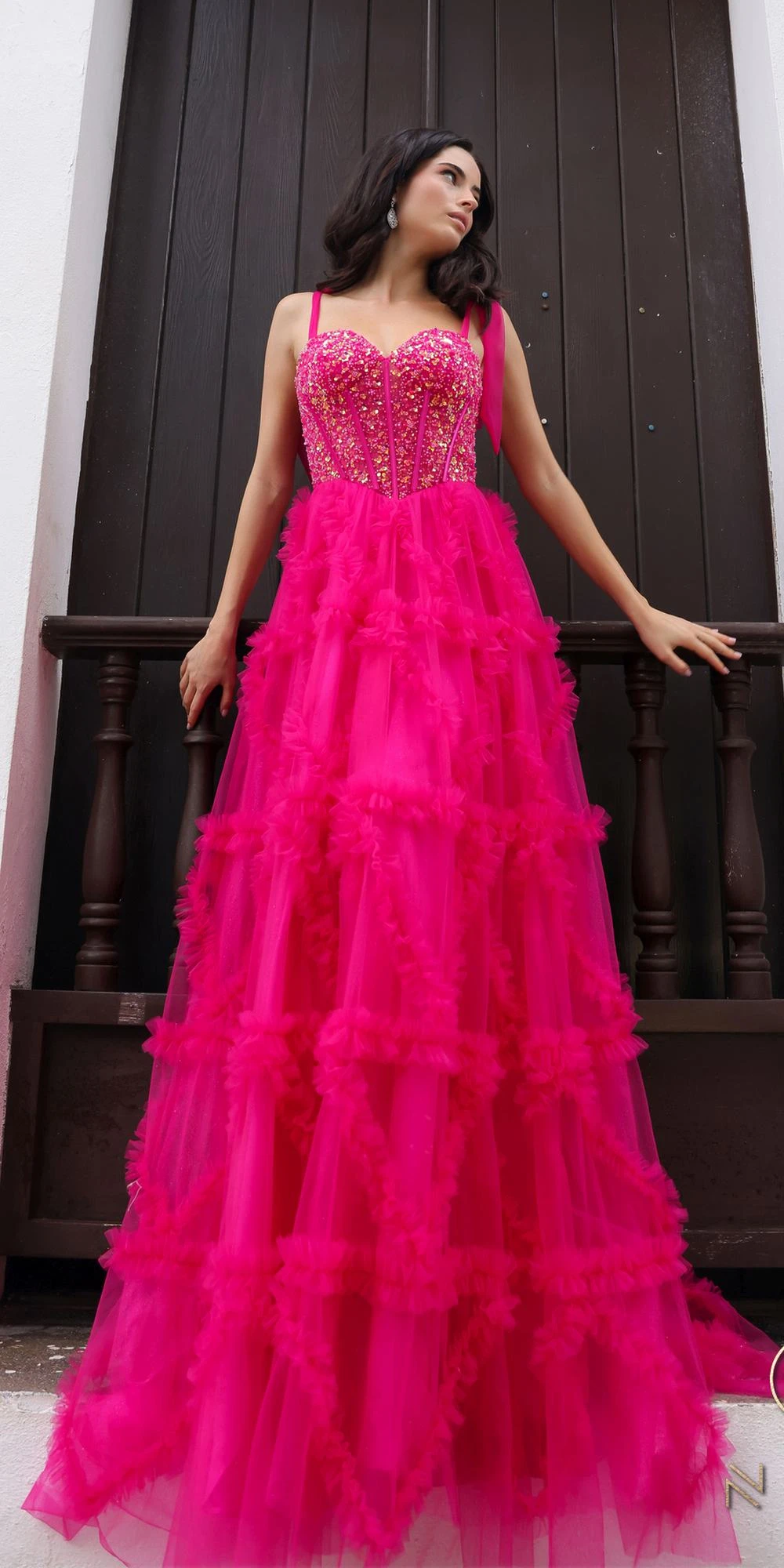 Nox Anabel T1340 Long Ruffled Skirt Boned Bustier Ribbon Strap A-Line Gown(Nox Anabel T1340 Long Ruffled Skirt Boned Bustier Ribbon Strap A Line Gown) 12 Nox Anabel T1340 Long Ruffled Skirt Boned Bustier Ribbon Strap A-Line Gown(Nox Anabel T1340 Long Ruffled Skirt Boned Bustier Ribbon Strap A Line Gown) - Image 12