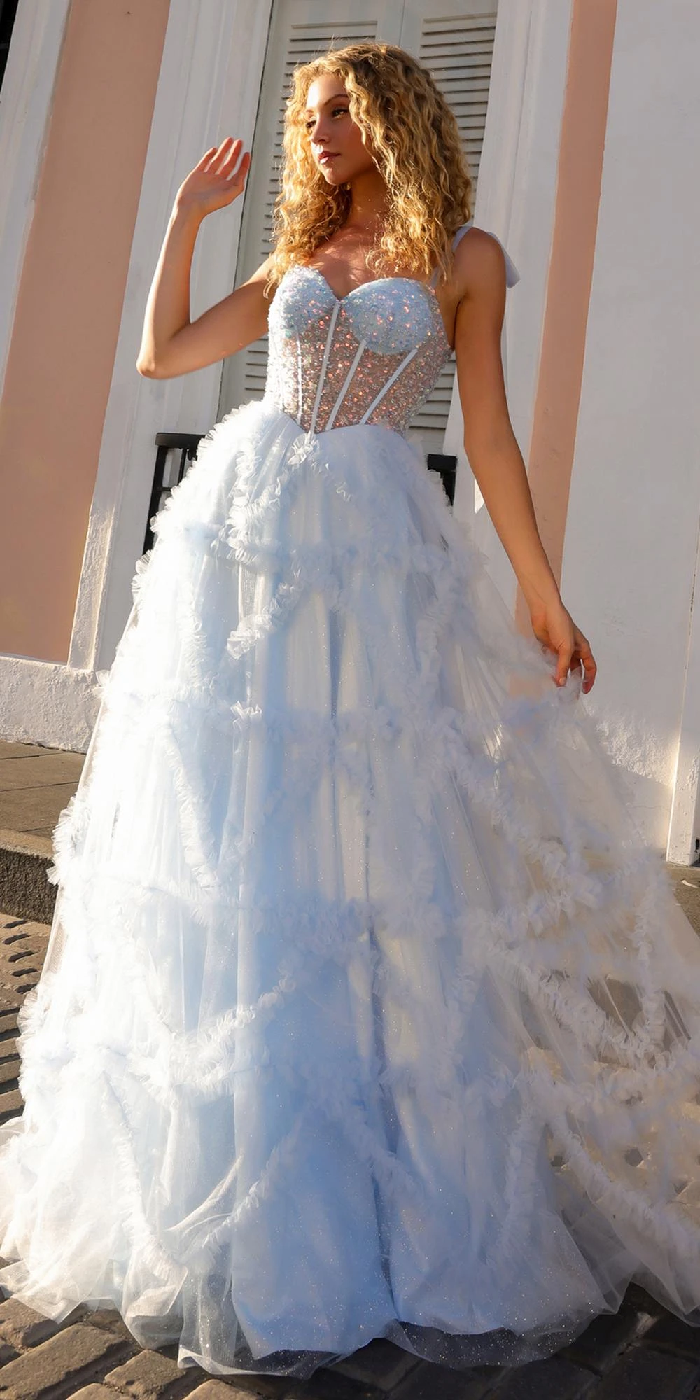 Nox Anabel T1340 Long Ruffled Skirt Boned Bustier Ribbon Strap A-Line Gown(Nox Anabel T1340 Long Ruffled Skirt Boned Bustier Ribbon Strap A Line Gown) 13 Nox Anabel T1340 Long Ruffled Skirt Boned Bustier Ribbon Strap A-Line Gown(Nox Anabel T1340 Long Ruffled Skirt Boned Bustier Ribbon Strap A Line Gown) - Image 13