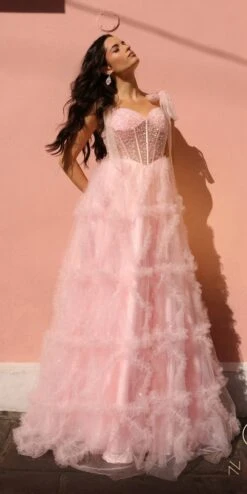 Nox Anabel T1340 Long Ruffled Skirt Boned Bustier Ribbon Strap A-Line Gown(Nox Anabel T1340 Long Ruffled Skirt Boned Bustier Ribbon Strap A Line Gown) 20 Nox Anabel T1340 Long Ruffled Skirt Boned Bustier Ribbon Strap A-Line Gown(Nox Anabel T1340 Long Ruffled Skirt Boned Bustier Ribbon Strap A Line Gown) -Discount Dress Shops T1340 BLUSH 2