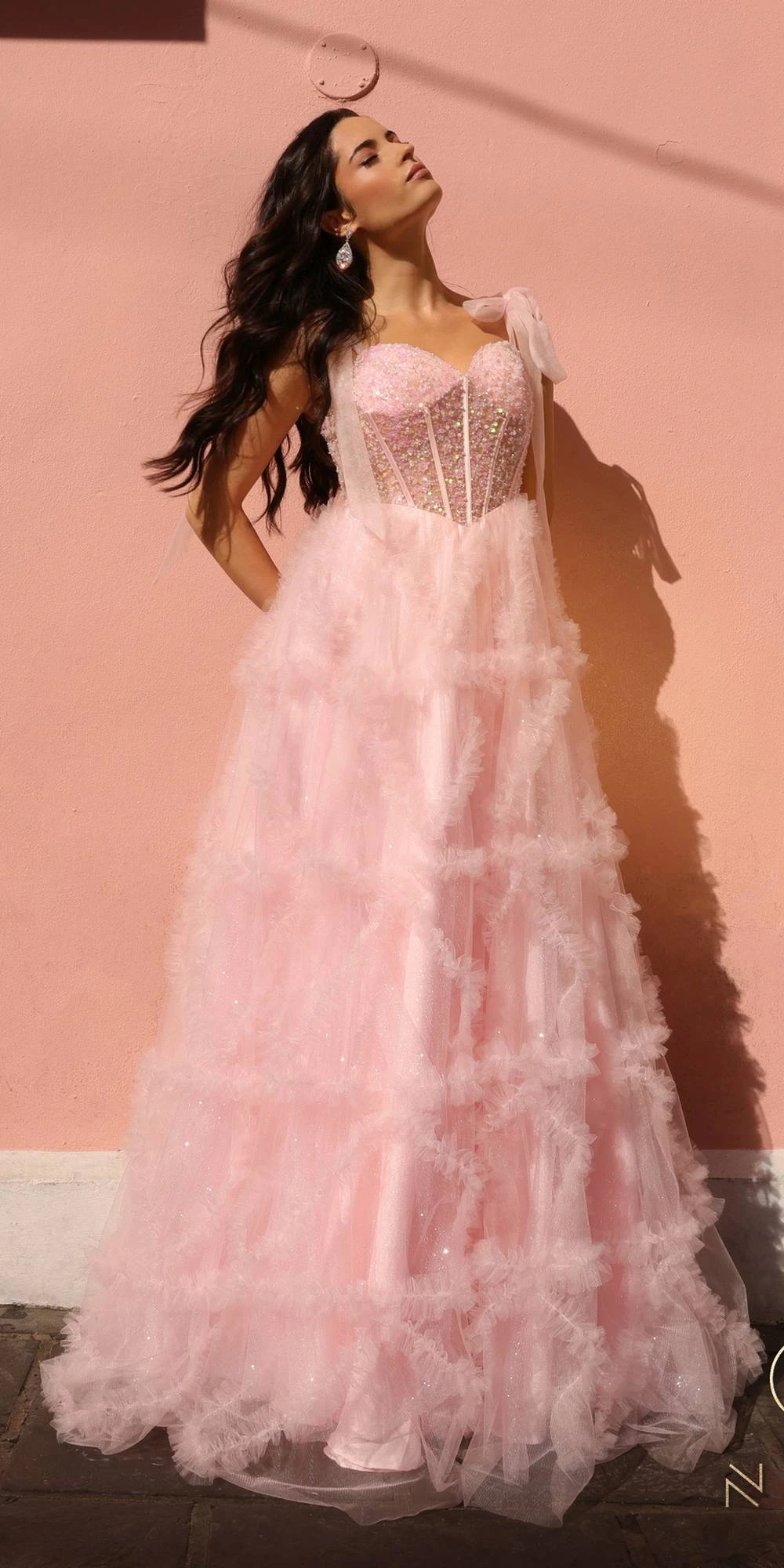 Nox Anabel T1340 Long Ruffled Skirt Boned Bustier Ribbon Strap A-Line Gown(Nox Anabel T1340 Long Ruffled Skirt Boned Bustier Ribbon Strap A Line Gown) 5 Nox Anabel T1340 Long Ruffled Skirt Boned Bustier Ribbon Strap A-Line Gown(Nox Anabel T1340 Long Ruffled Skirt Boned Bustier Ribbon Strap A Line Gown) - Image 5