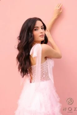 Nox Anabel T1340 Long Ruffled Skirt Boned Bustier Ribbon Strap A-Line Gown(Nox Anabel T1340 Long Ruffled Skirt Boned Bustier Ribbon Strap A Line Gown) 22 Nox Anabel T1340 Long Ruffled Skirt Boned Bustier Ribbon Strap A-Line Gown(Nox Anabel T1340 Long Ruffled Skirt Boned Bustier Ribbon Strap A Line Gown) -Discount Dress Shops T1340 BLUSH 4