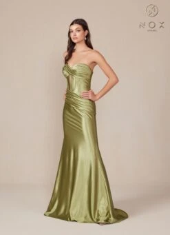 Nox Anabel T1500 Dress Satin Strapless Floor Length Keyhole Bodice(Nox Anabel T1500 Dress Satin Strapless Floor Length Keyhole Bodice) 32 Nox Anabel T1500 Dress Satin Strapless Floor Length Keyhole Bodice(Nox Anabel T1500 Dress Satin Strapless Floor Length Keyhole Bodice) -Discount Dress Shops T1500 nox anabel sage side