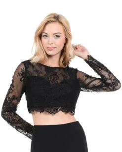 Poly USA | Ed Young T16 Lace Crop Top With Long Sleeves(Poly Usa T16 Black Lace Crop Top With Long Sleeves)