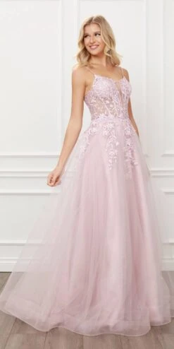 Nox Anabel T449 Floral Embellished Beaded Bodice A-Line Gown(Floral Embellished Beaded Bodice Blush A Line Ball Gown)