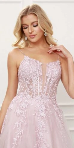Nox Anabel T449 Floral Embellished Beaded Bodice A-Line Gown(Floral Embellished Beaded Bodice Blush A Line Ball Gown) -Discount Dress Shops T449 nox anabel blush zoom