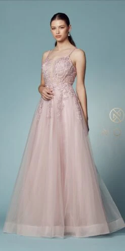 Nox Anabel T449 Floral Embellished Beaded Bodice A-Line Gown(Floral Embellished Beaded Bodice Blush A Line Ball Gown) -Discount Dress Shops T449 BLUSH 27