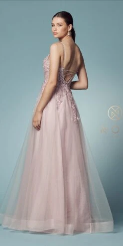 Nox Anabel T449 Floral Embellished Beaded Bodice A-Line Gown(Floral Embellished Beaded Bodice Blush A Line Ball Gown) -Discount Dress Shops T449 BLUSH 36