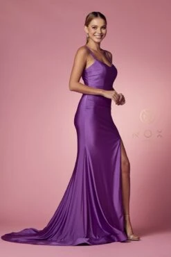 Nox Anabel T481 Long Scoop Neck Spaghetti Strap Fitted Gown Slit(Long Scoop Neck Spaghetti Strap Fitted Lavender Gown Slit) -Discount Dress Shops T481 IRIS 56