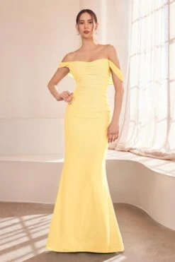 Ladivine Amoris T705 Off Shoulder Fitted Bridesmaid Gown(Ladivine Amoris T705 Off Shoulder Fitted Bridesmaid Gown) -Discount Dress Shops T705 ladivine light yellow