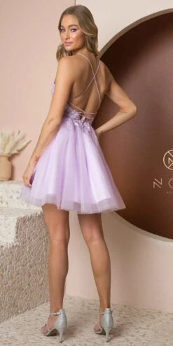 Nox Anabel T739 Embroidery Bodice A-Line With Lace Up Back Short Dress(Nox Anabel T739 Embroidery Bodice A Line With Lace Up Back Short Dress) -Discount Dress Shops T739 LILAC 4