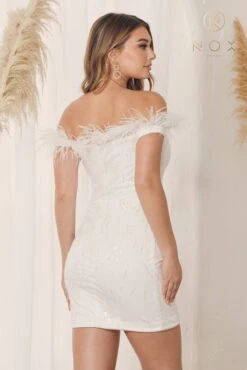 Nox Anabel T790 Short Off Shoulder Feather Strap Sequin Cocktail Dress(Nox Anabel T790 Short Off Shoulder Feather Strap Sequin Cocktail Dress) -Discount Dress Shops T790 WHITE 76