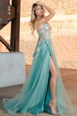 Amelia Couture TM1003 Long A-Line Ethereal Mesh Skirt Side Slit Dress(Amelia Couture Tm1003 Long A Line Ethereal Mesh Skirt Side Slit Dress) 24 Amelia Couture TM1003 Long A-Line Ethereal Mesh Skirt Side Slit Dress(Amelia Couture Tm1003 Long A Line Ethereal Mesh Skirt Side Slit Dress) -Discount Dress Shops TM1003 SAGE SIDE3