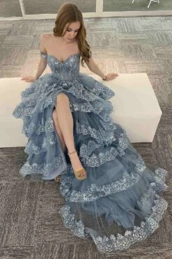 Amelia Couture TM1012 Long A-Line Layered Skirt Off Shoulder Corset Dress(Amelia Couture Tm1012 Long A Line Layered Skirt Off Shoulder Corset Dress) 29 Amelia Couture TM1012 Long A-Line Layered Skirt Off Shoulder Corset Dress(Amelia Couture Tm1012 Long A Line Layered Skirt Off Shoulder Corset Dress) -Discount Dress Shops TM1012VINTAGEBLUE 3