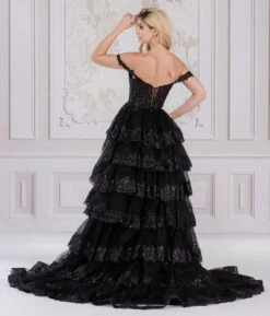 Amelia Couture TM1012 Long A-Line Layered Skirt Off Shoulder Corset Dress(Amelia Couture Tm1012 Long A Line Layered Skirt Off Shoulder Corset Dress) 32 Amelia Couture TM1012 Long A-Line Layered Skirt Off Shoulder Corset Dress(Amelia Couture Tm1012 Long A Line Layered Skirt Off Shoulder Corset Dress) -Discount Dress Shops TM1012 BLACK BACK