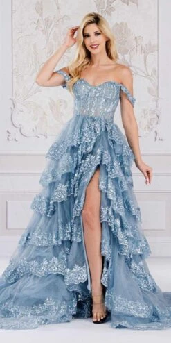 Amelia Couture TM1012 Long A-Line Layered Skirt Off Shoulder Corset Dress(Amelia Couture Tm1012 Long A Line Layered Skirt Off Shoulder Corset Dress) 24 Amelia Couture TM1012 Long A-Line Layered Skirt Off Shoulder Corset Dress(Amelia Couture Tm1012 Long A Line Layered Skirt Off Shoulder Corset Dress) -Discount Dress Shops TM1012 VINTAGE BLUE